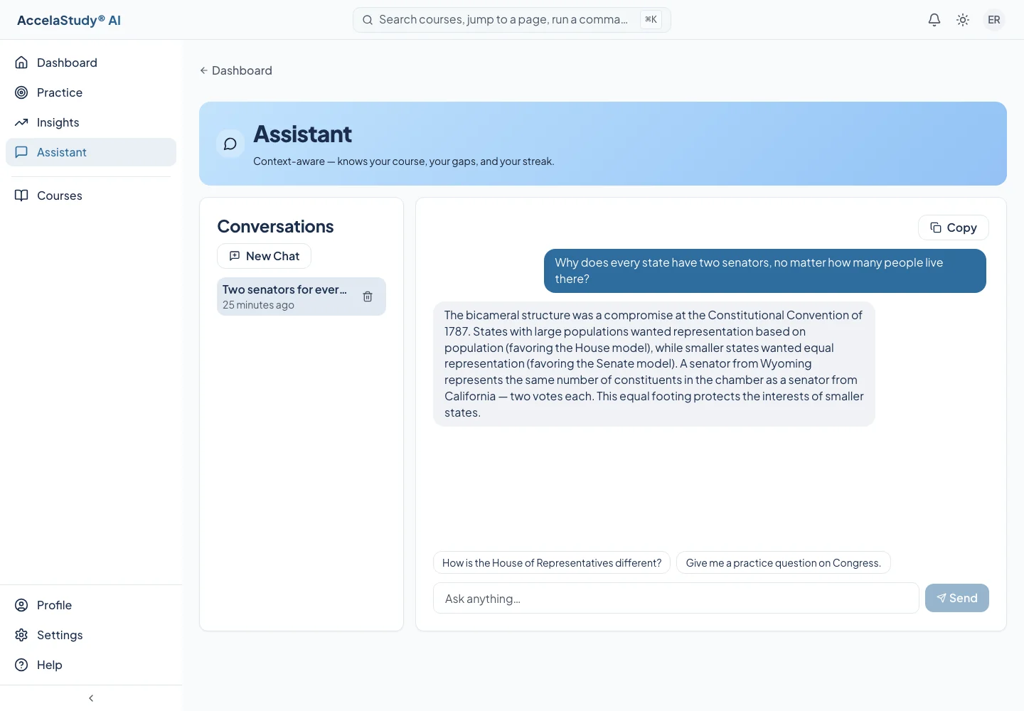 The assistant provides a place to work through a concept in conversation.